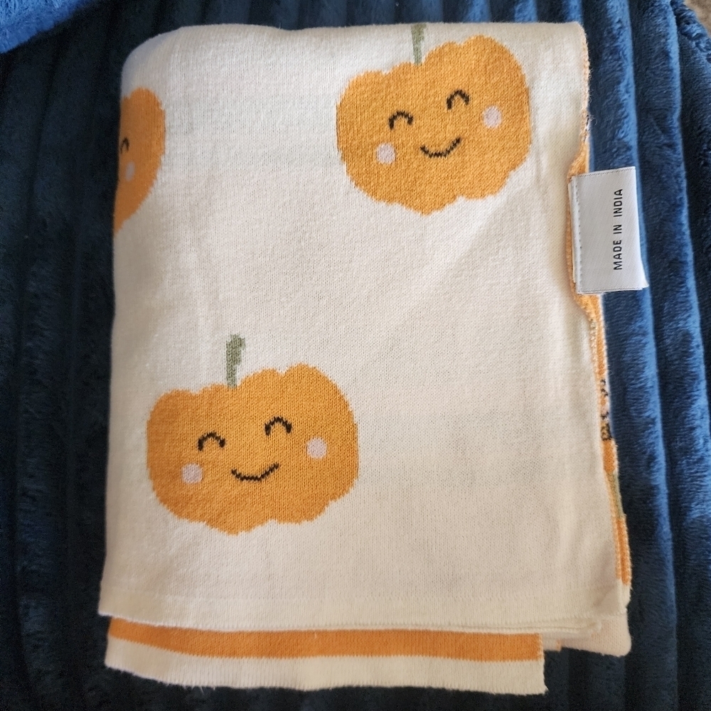 Okeo-Tex 100% Cotton Made In India Cute Pumpkin Print 12"×40" Baby Blanket EUC